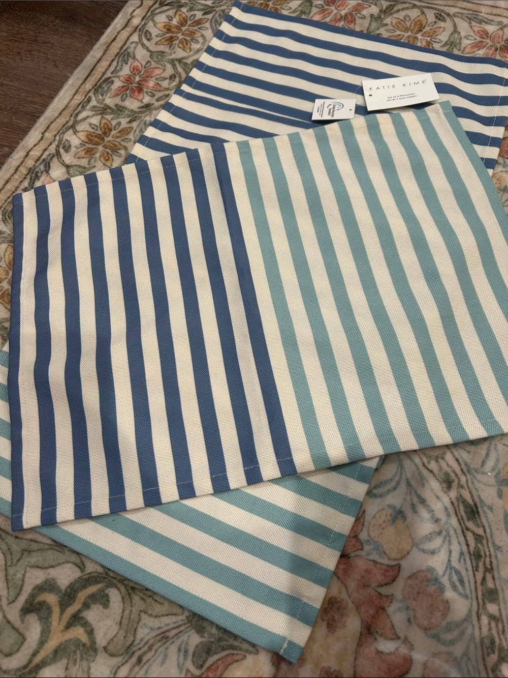 New Katie Kime Striped placemats - Blue & Aqua Stripes